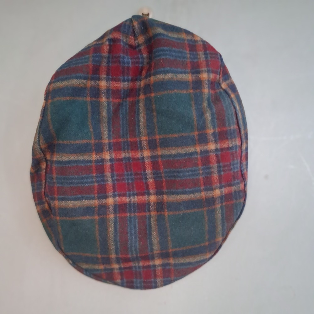 Pendleton Vintage Plaid Flat Newsboy Cap 100% Virgin Wool Green Red Blue USA M
